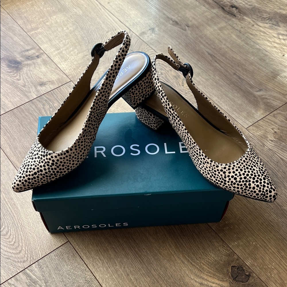 AEROSOLES Women's Leopard Low Heeled Sling-backs